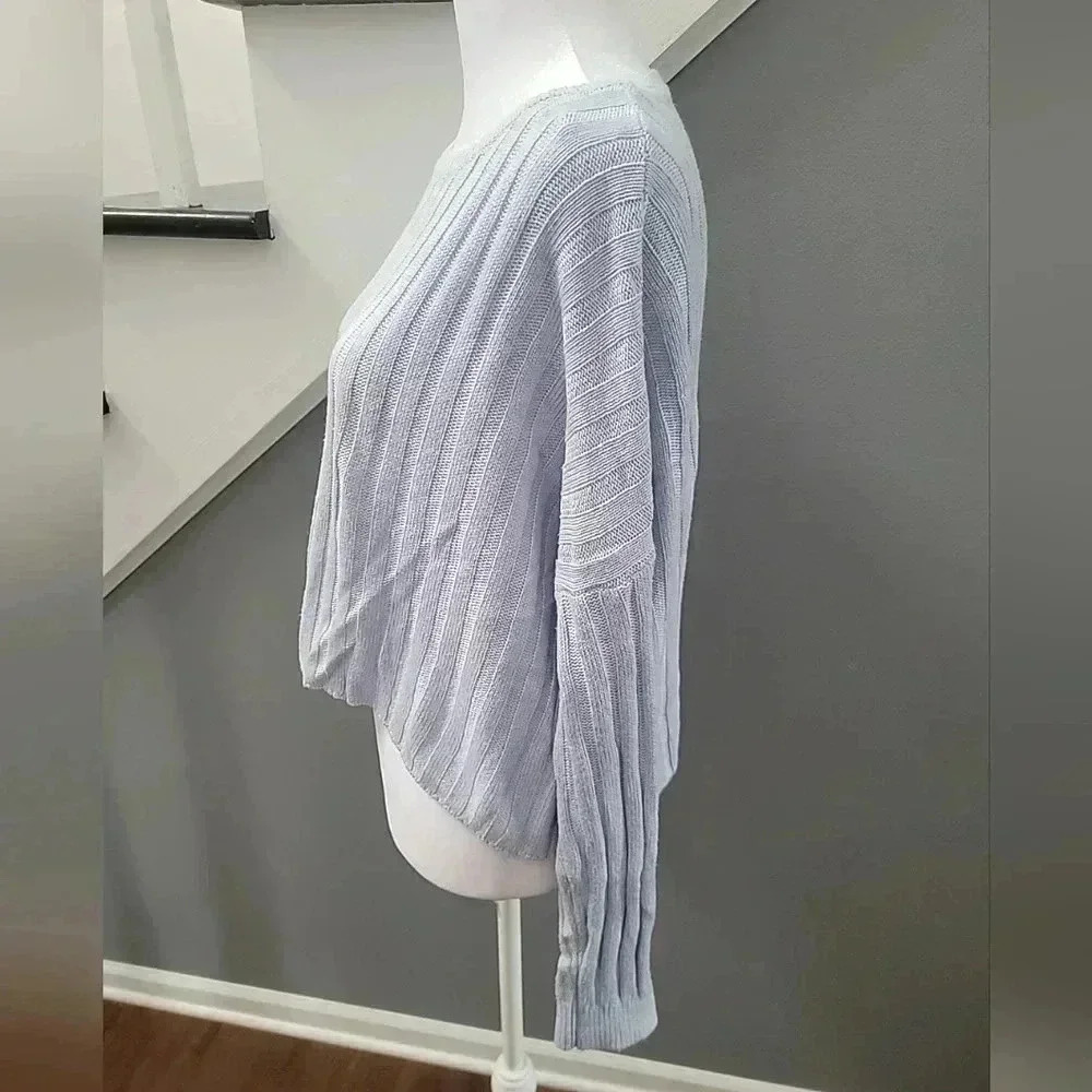 Garage Sweater Women's Med Blue Knit Cropped Pullover Long Sleeve Boxy Oversized - Picture 2 of 5